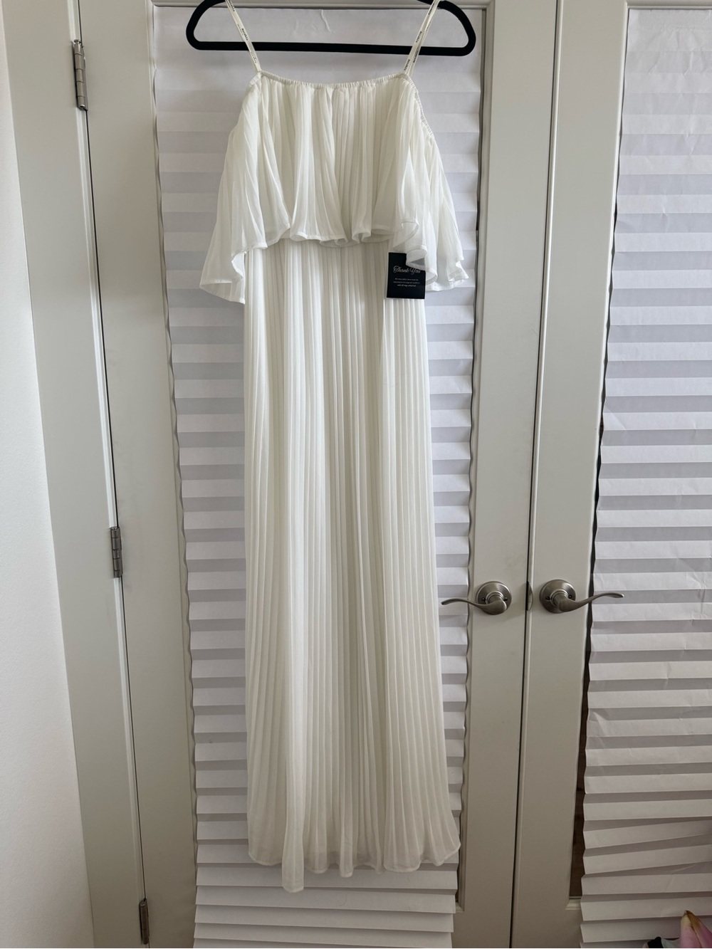 White Pleated Off-Shoulder Maxi Dress